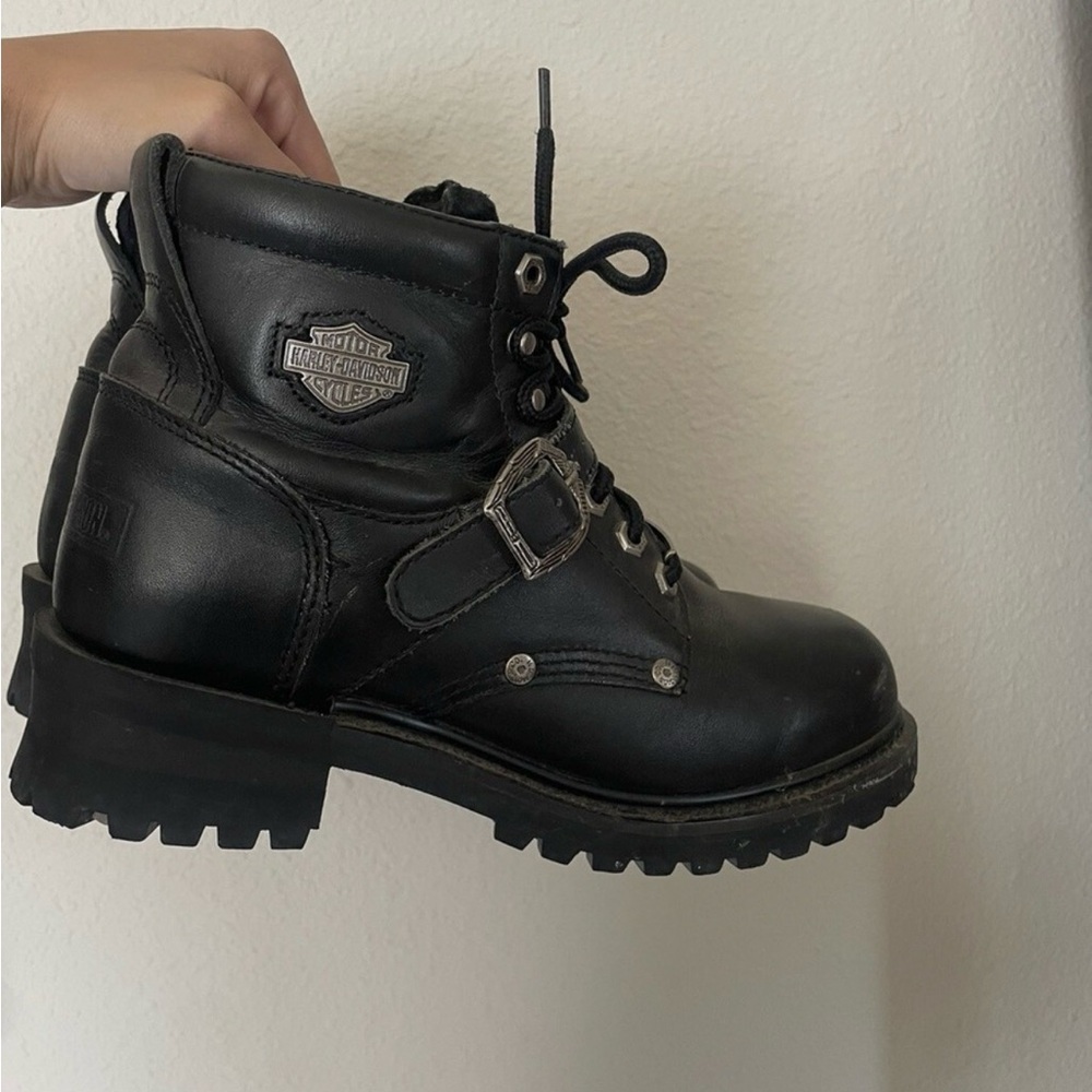 Harley-Davidson Black Leather Moto Lace-Up Boots